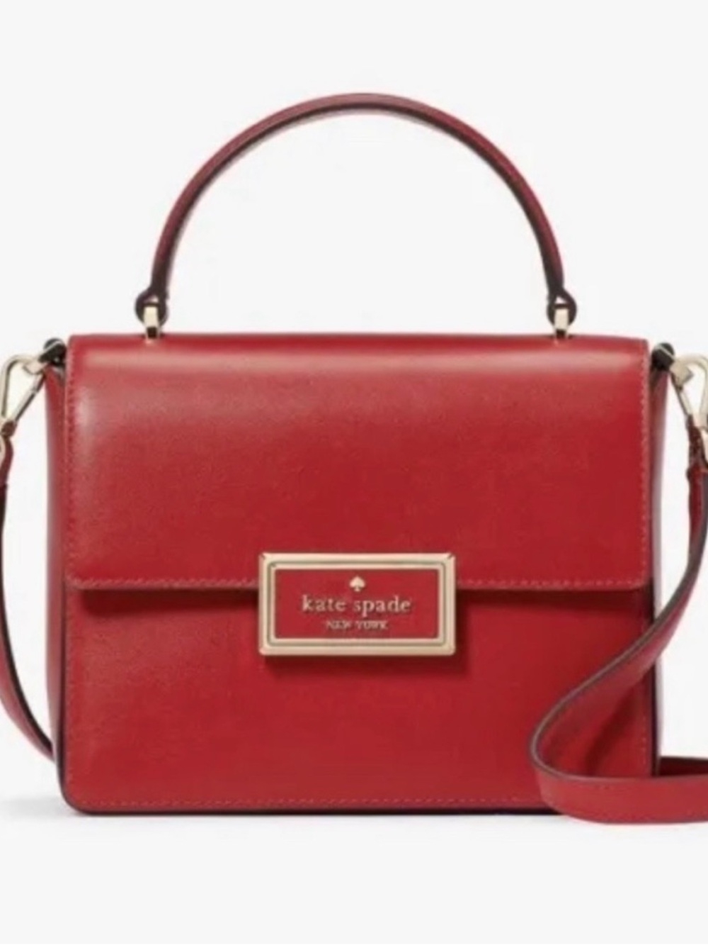 Kate Spade Regan Top Handle Crossbody – Red Leather Mini Bag – Gold Hardware